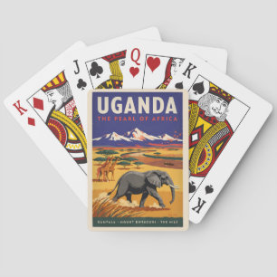 Oeganda Safari Illustratie Reis Kunst Vintage Pokerkaarten