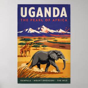 Oeganda Safari Illustratie Reis Kunst Vintage Poster