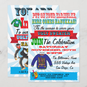 Oegly sweater Hanukkah Party Invitations Kaart