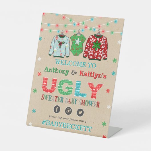 Oegly Sweater Kerstmis Baby shower Welkom Reclamebord Met Voetstuk (Voorkant)