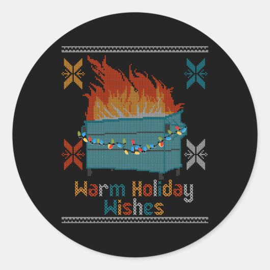Oegly Warm Wishes Dumpster Fire Ronde Sticker (Voorkant)