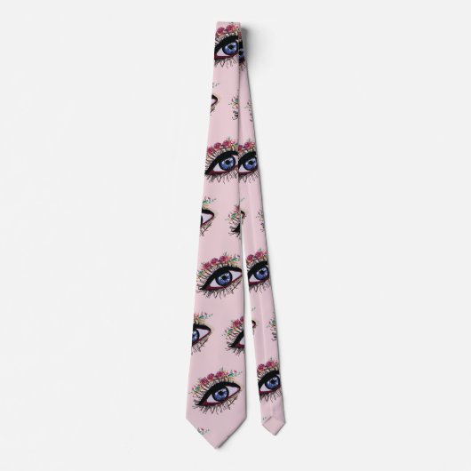 OEil bleu et fleurs dessiner Cravate (Devant)