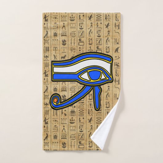 Oeil de Horus Bleu Sur Hiéroglyphes (Serviette à main)