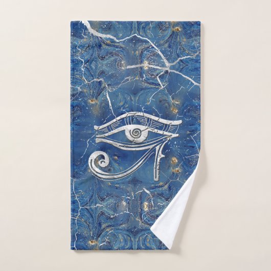 Oeil égyptien argenté de Horus sur le marbre bleu (Serviette à main)