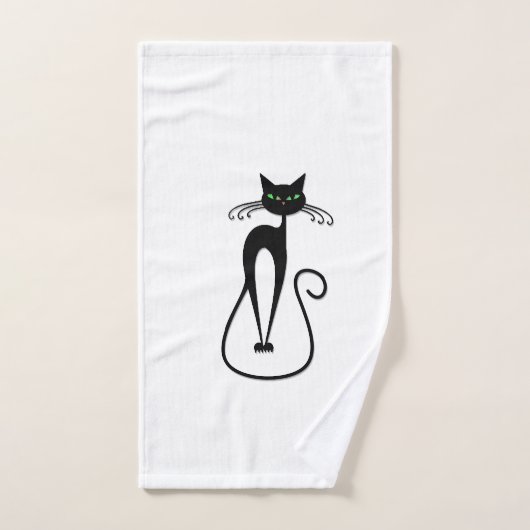 Oeil vert de perçage de chats noirs lunaires (Serviette à main)