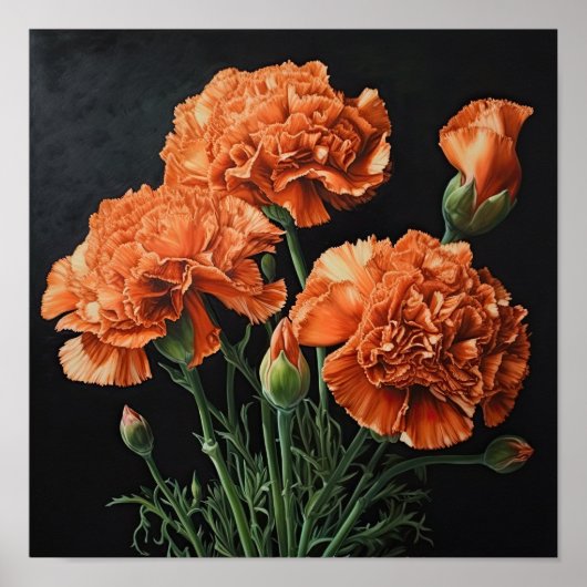 Oeillets Orange Flower Art Imprimer Poster (Devant)