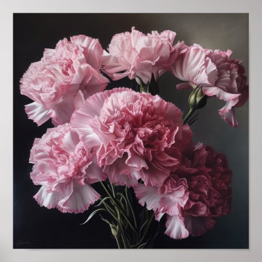 Oeillets roses Fleur Art Imprimer Poster (Devant)