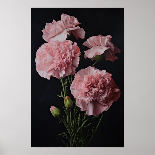 Oeillets roses Fleur Art Imprimer Poster (Devant)