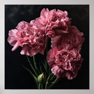 Oeillets roses Fleur Art Imprimer Poster