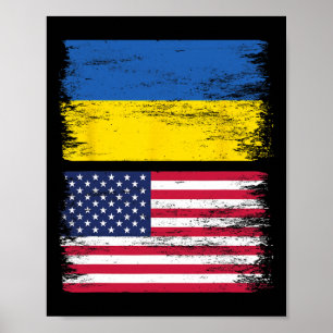 Oekraïens Amerikaanse Vlag Oekraïne VS Amerika Wor Poster