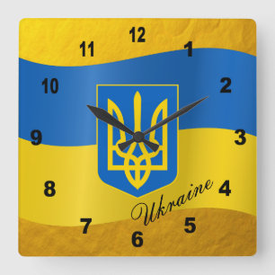 Oekraïens embleem van vlag en Oekraïne, tekst /Gol Vierkante Klok