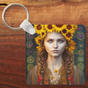 Oekraïens meisje van Amulets en Zonnebloemen Sleutelhanger