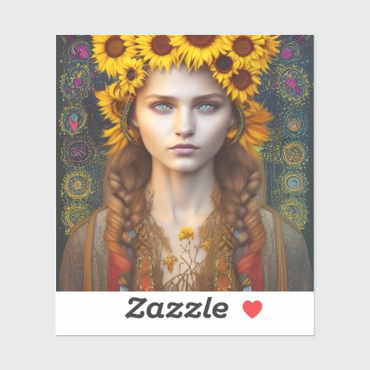 Oekraïens meisje van Amulets en Zonnebloemen Sticker (Vel)