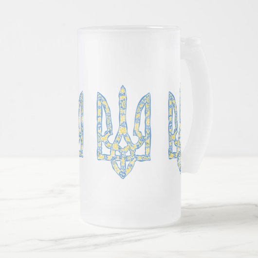 Oekraïens nationaal embleem trident tryzub etnical matglas bierpul (Voorkant rechts)