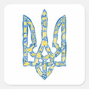 Oekraïens nationaal embleem trident tryzub etnical vierkante sticker