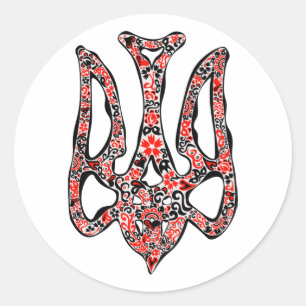 Oekraïens nationaal embleem trident tryzub gestili ronde sticker