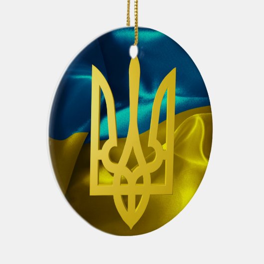 Oekraïense 3D-vlag en kerstversiering met Tryzub Keramisch Ornament (Rechts)