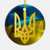 Oekraïense 3D-vlag en kerstversiering met Tryzub Keramisch Ornament (Voorkant)