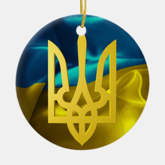 Oekraïense 3D-vlag en kerstversiering met Tryzub Keramisch Ornament (Voorkant)
