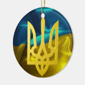 Oekraïense 3D-vlag en kerstversiering met Tryzub Keramisch Ornament (Links)