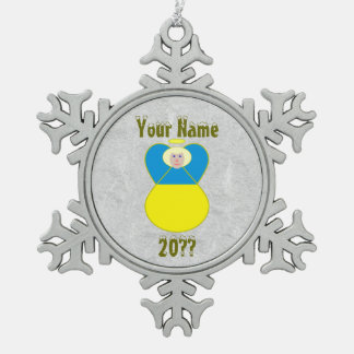 Oekraïense Angel Flag Blonde Hair Tin Sneeuwvlok Ornament