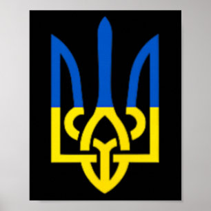 Oekraïense drietand symbool - Oekraïense vlag onde Poster