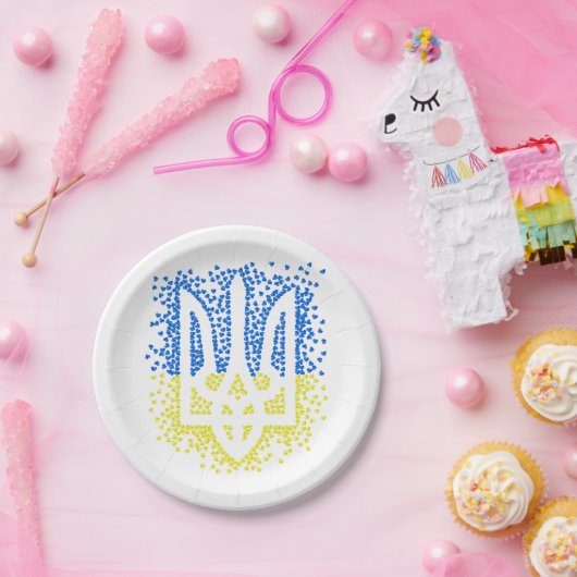 Oekraïense embleem drietand tryzub verstrooiing ha papieren bordje (Feest)