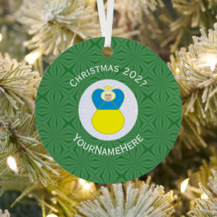 Oekraïense engel Kerst vlag gepersonaliseerde teks Metalen Ornament