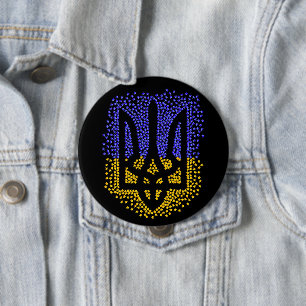 Oekraïense heraldiek drietand tryzub verstrooiing ronde button 4,0 cm
