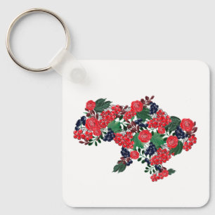 Oekraïense kaart in bloemenpatroon. Oekraïne Sleutelhanger