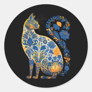 Oekraïense Kat Bloemstuk Retro Oekraïense Vlag En Ronde Sticker