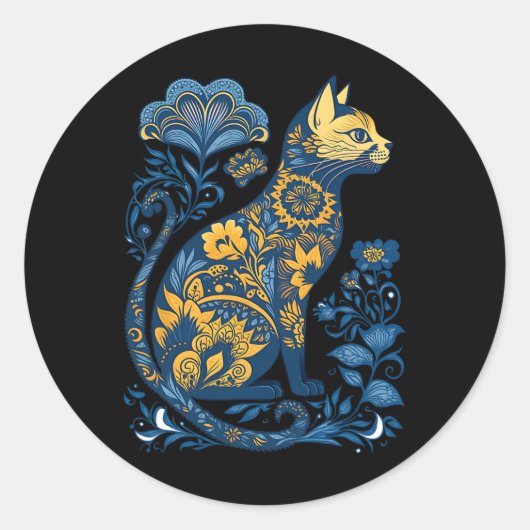 Oekraïense kattenbloem  Oekraïense vlag en Vysh Ronde Sticker (Voorkant)