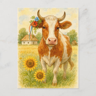 Oekraïense Koe Zonnebloemen Briefkaart Postcrossin