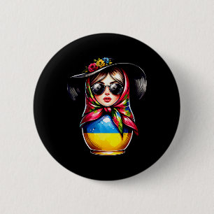 Oekraïense Matrjoshka Met Zonnebril Voor Oekraïner Ronde Button 5,7 Cm