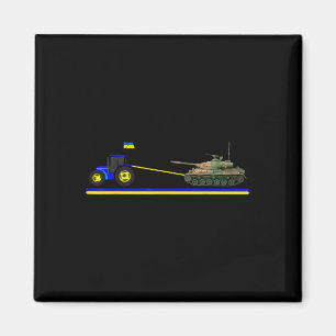 Oekraïense tractor sleept tank met Oekraïense vlag Magneet