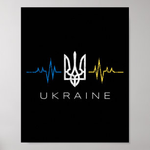 Oekraïense Tryzub-vlag Hartslag - Oekraïne Drie-ta Poster