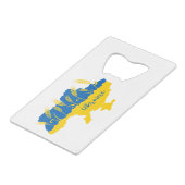 Oekraïense typografie en tarweoor onder Oekraïense Kredietkaart Flessenopener (Voorkant Gekanteld)