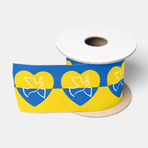 Oekraïense vlag, blauw en geel hart vredesduif lint