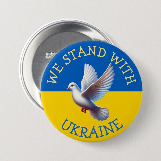 Oekraïense vlag en duivensteun ronde button 7,6 cm (Voorkant /achterkant)