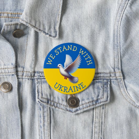 Oekraïense vlag en duivensteun ronde button 7,6 cm (In situ)