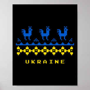 Oekraïense vlag en traditioneel Oekraïens volksmot Poster