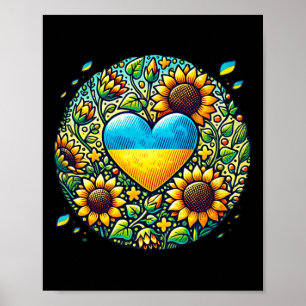 Oekraïense vlag en zonnebloemen illustratie poster