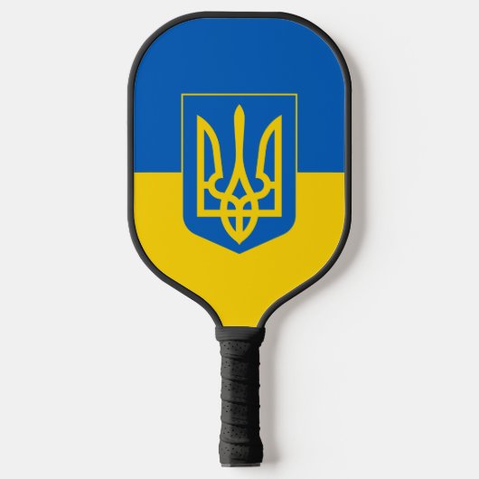 Oekraïense vlag met wapenschild pickleball paddle (Voorkant)