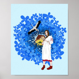 Oekraïense vrouw, Stork en bloemen Poster