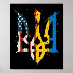 Oekraïne Amerika Vlag Trident Oekraïense Tryzub Ma Poster