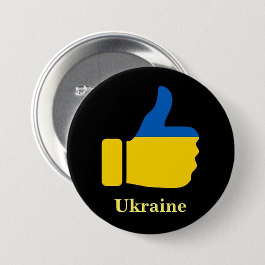 Oekraïne, duimt omhoog, ronde button 7,6 cm (Voorkant /achterkant)