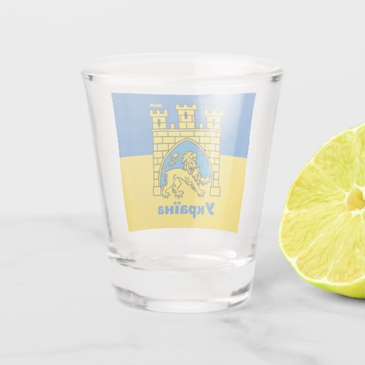 Oekraïne en Lviv-stad - wapenschild, Oekraïense vl Shot Glas (Achterkant)
