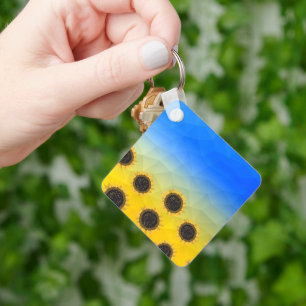 Oekraïne geel blauw geometrie mesh patroon Bloemen Sleutelhanger