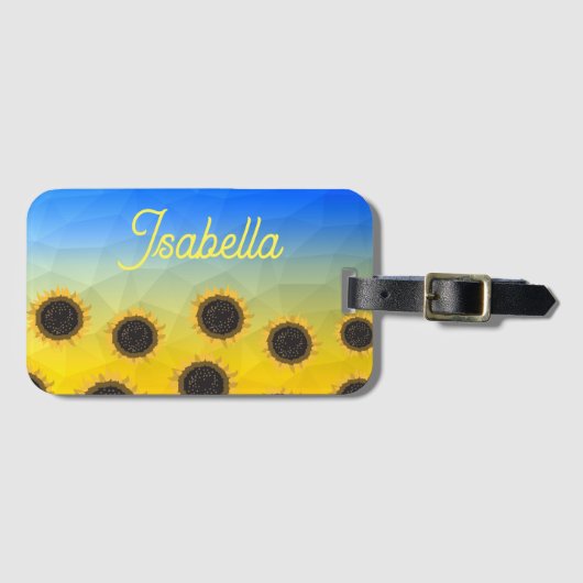 Oekraïne geometrie mesh Zonnebloemen Custom naam Bagagelabel (Voorkant (horizontaal))