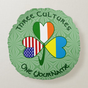 Oekraïne Ierland VS Shamrock Vlag Gepersonaliseerd Rond Kussen